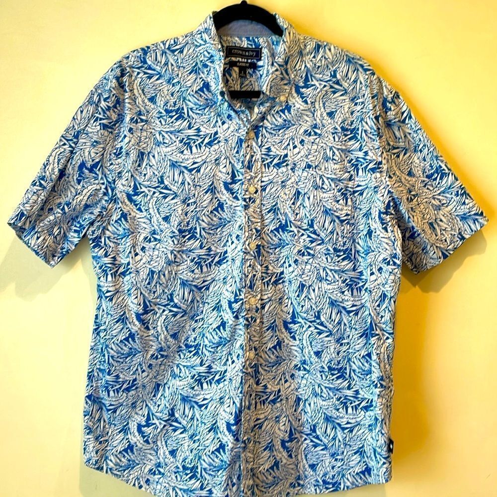 Crown & Ivy Short Sleeve Hawaiian Shirt Men's Size L